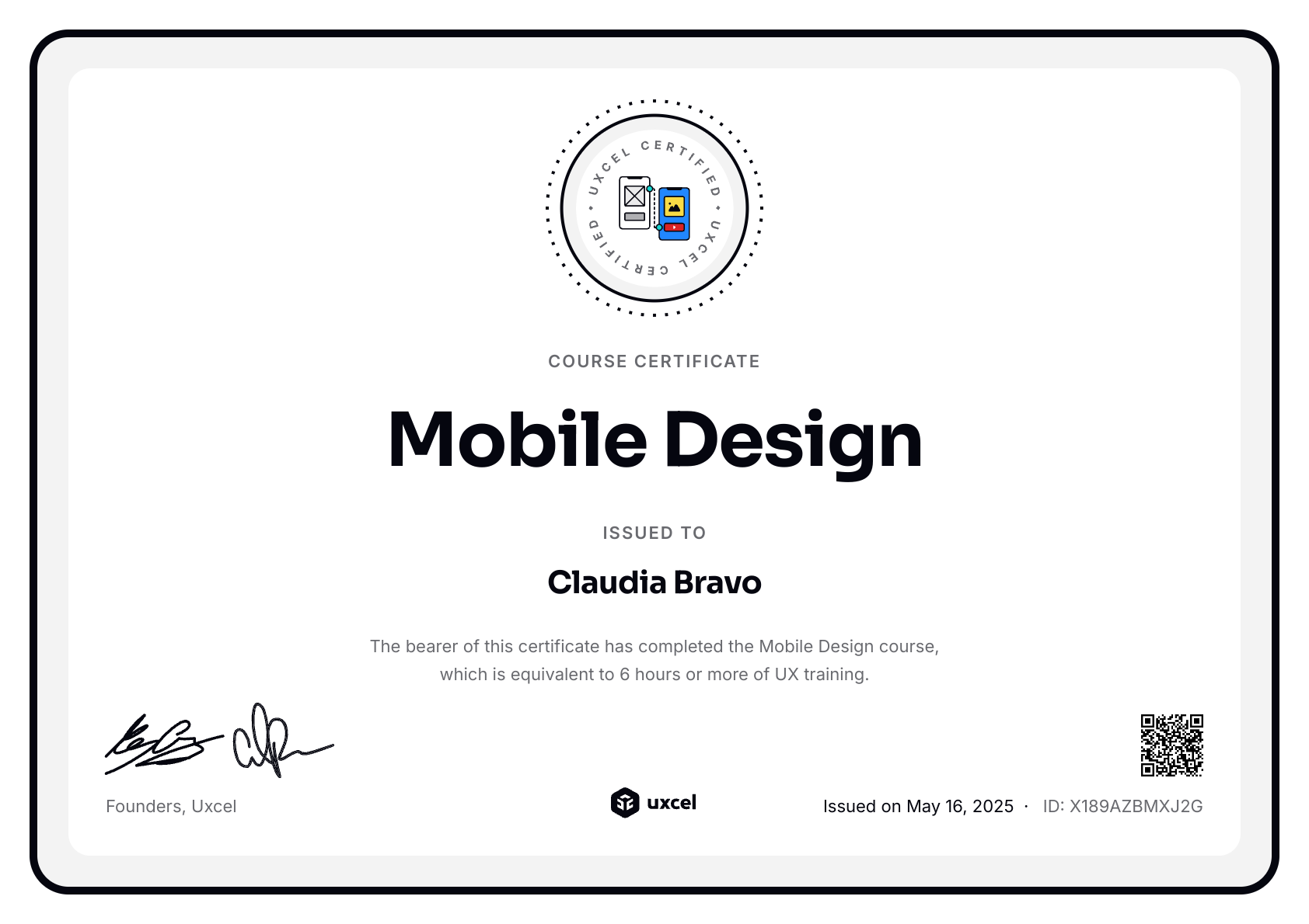 Claudia Bravo's certificate